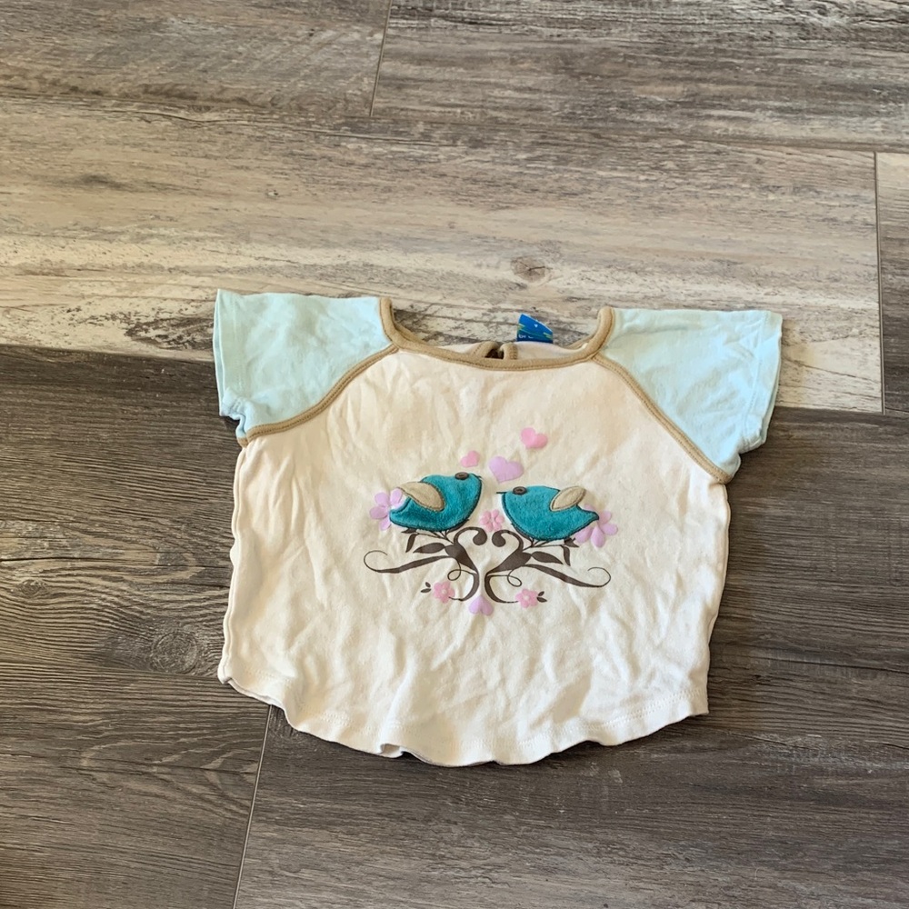 Please Mum Kids Blue and Cream Bird Print Shirt